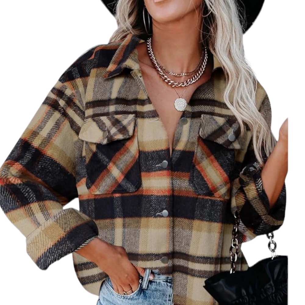 Plaid Button Down Long Sleeve Shacket Flannel Shirt Size 2X